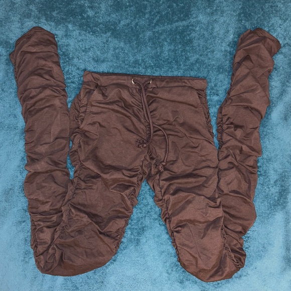 Dolls Kill Poster Grl Brown Low Rise Scrunched Ruched Joggers Pants Leggings - Picture 3 of 5